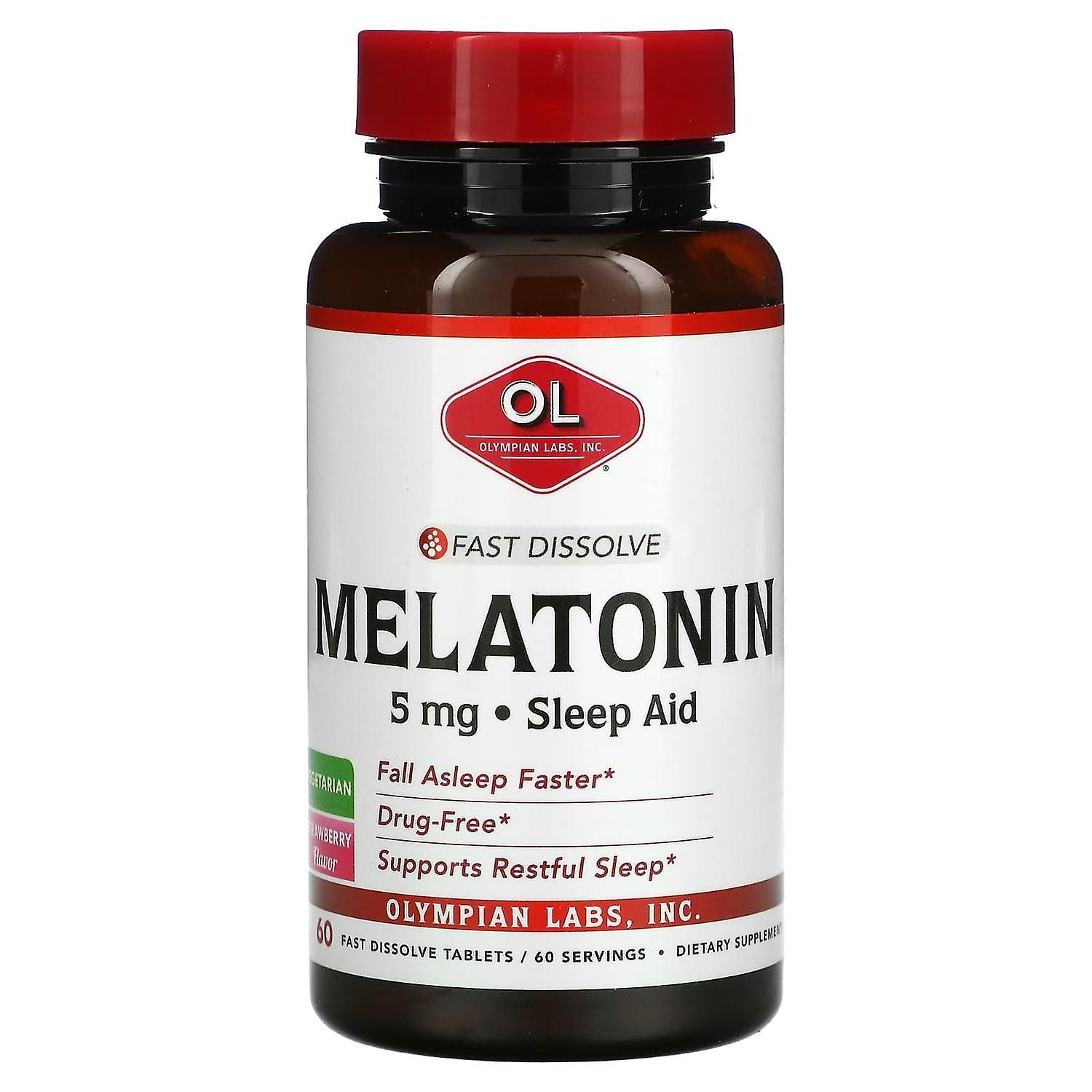 Olympian Labs Inc., Fast Dissolve Melatonin, Strawberry, 5 mg, 60 Fast Dissolve Tablets