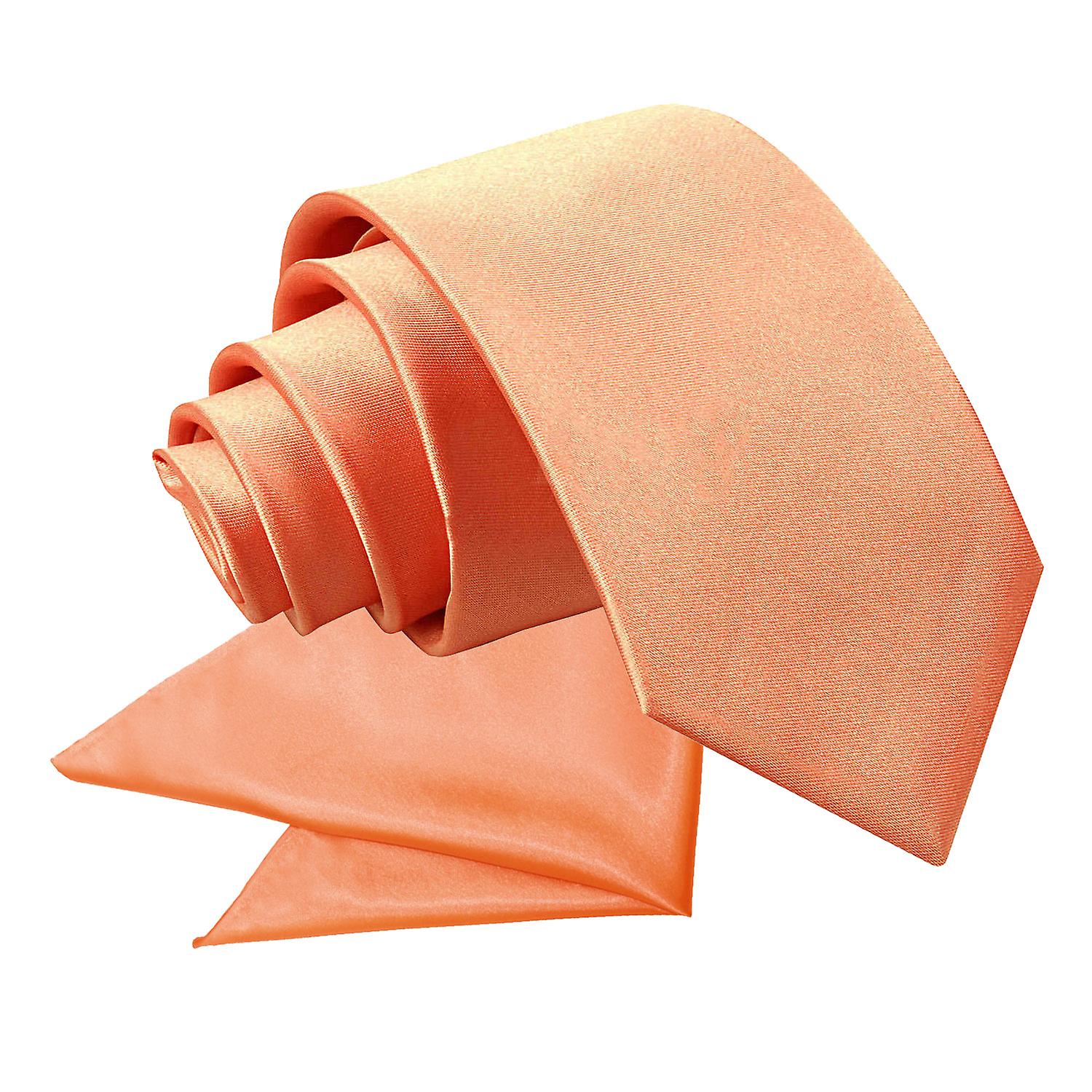 Coral Plain Satin Tie and Pocket Square Set for Boys