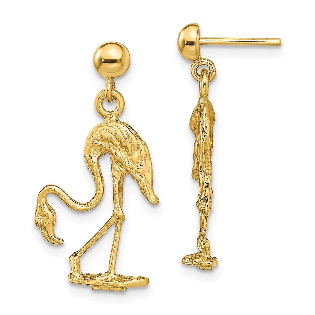 14k guld 3 d flamingo lang dråbe dingle øreringe 25,25x12,7mm bred-dingle øreringe til kvinder