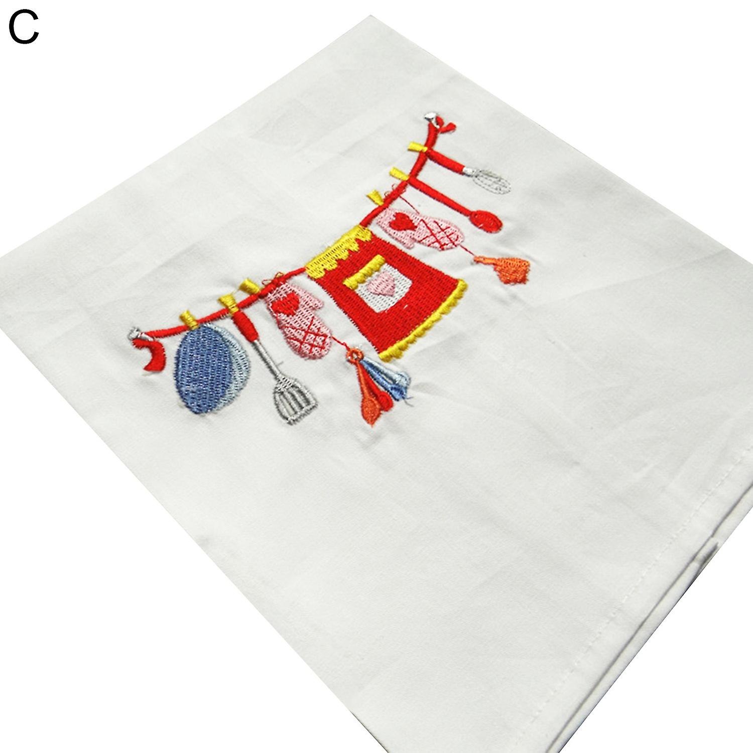 Tea Towel Embroidered Soft Touching Cotton Delicate Texture Towel Cloth for Dorm