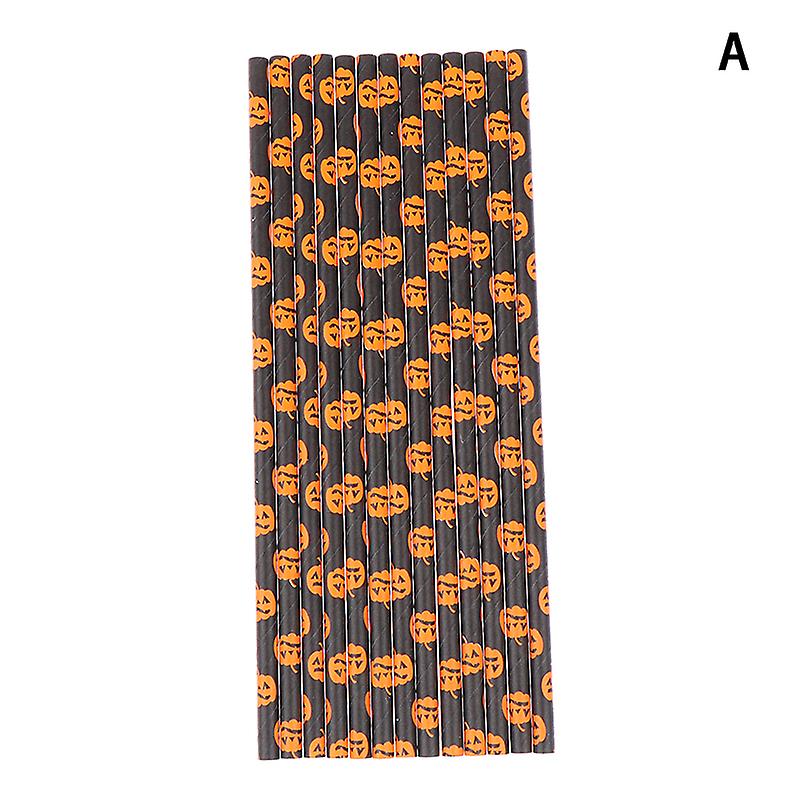 25pcs Halloween Drinking Paper Straws Skeleton Pattern Straws Party Supplies