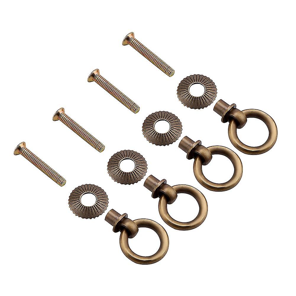 4Pcs/Pack Vintage Pull Rings, Mini Simple Cosmetic Case Jewelry Box Attachment Handle Furniture Drawer Pulls Replacement(Bronze)