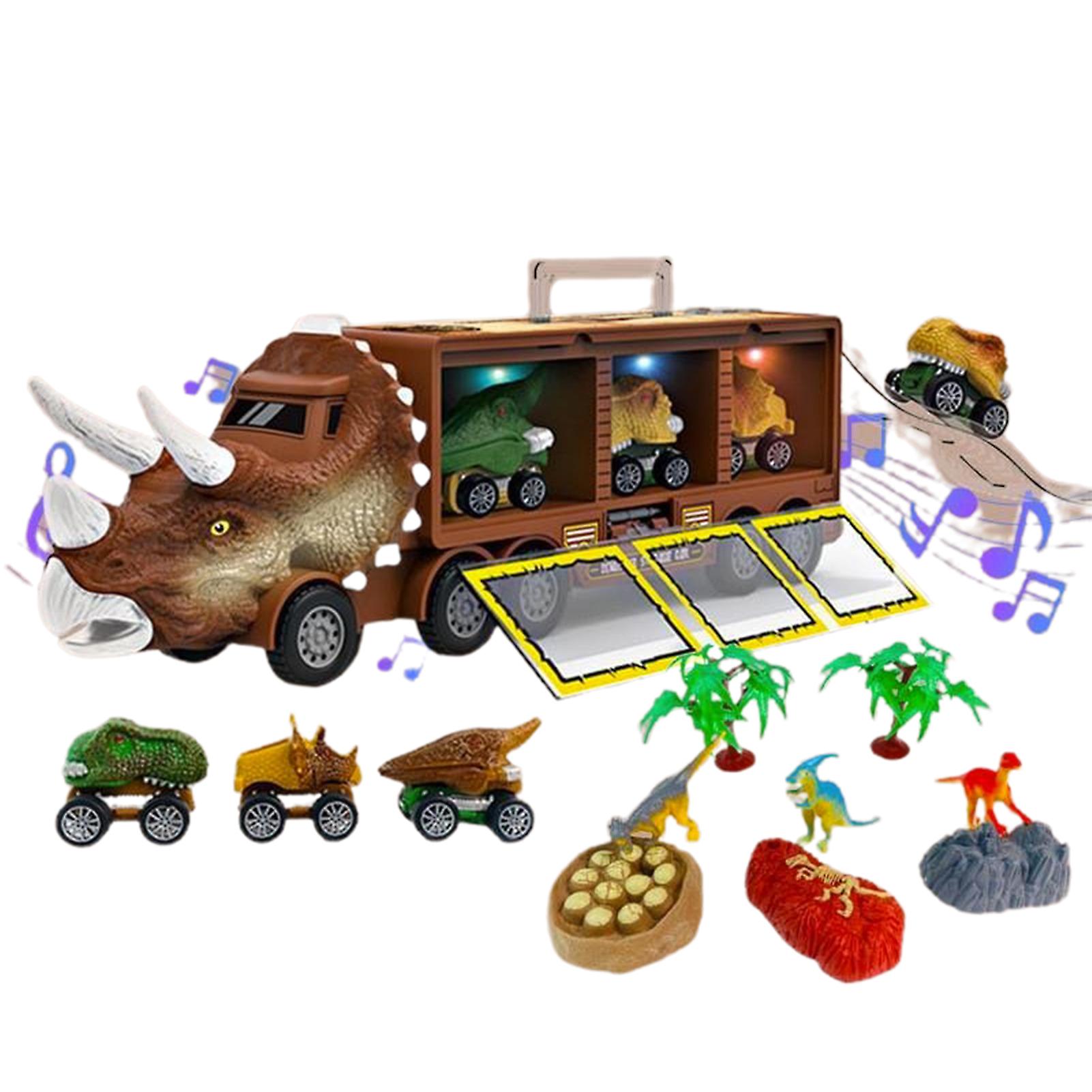 Dinosaur Transport Toy Car with Its Own Music and Lights Realistic Model Soft Toy Birthday Gift for Kids