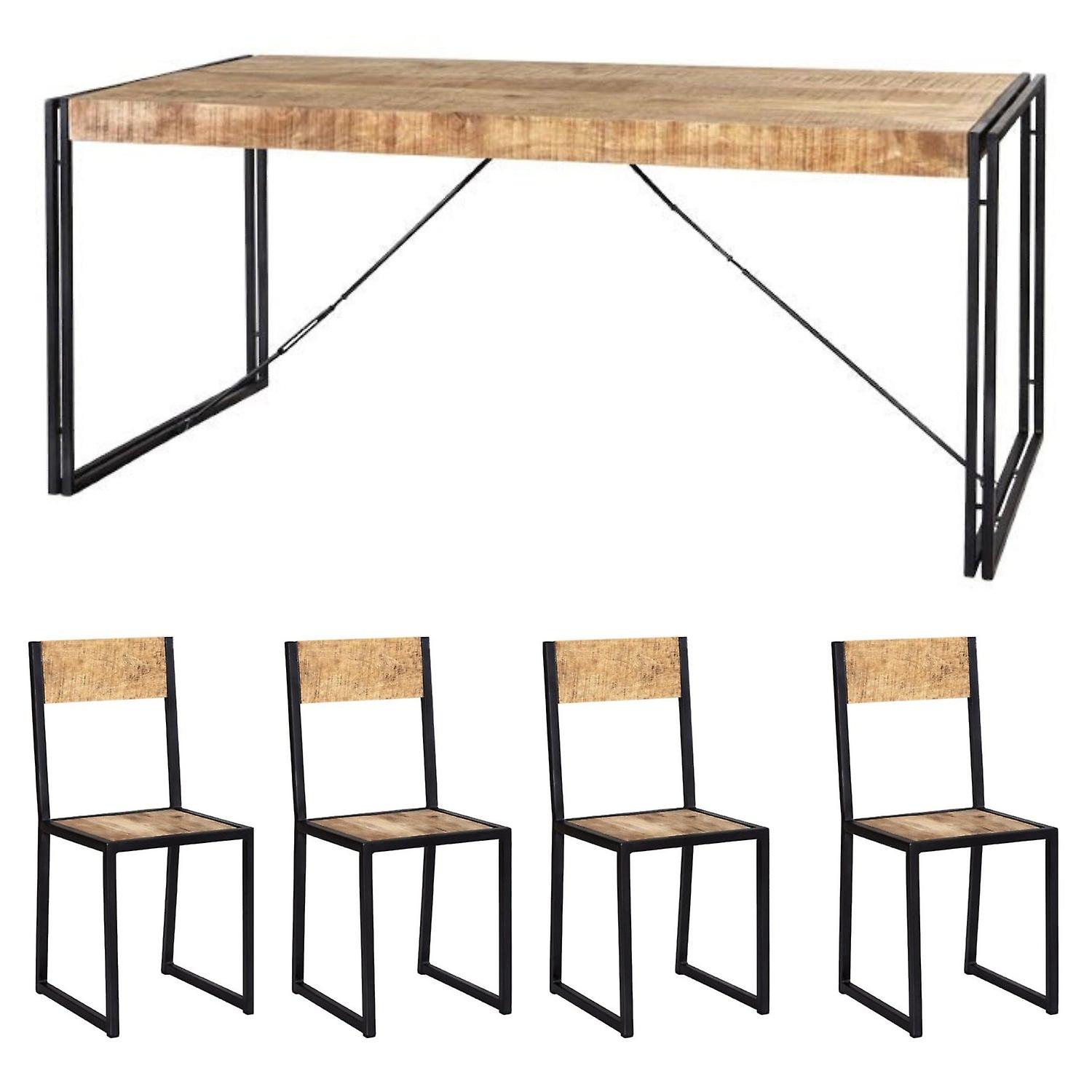 Oldany Industrial Vintage Mintis Medium Dining Table Set With 4 Chairs