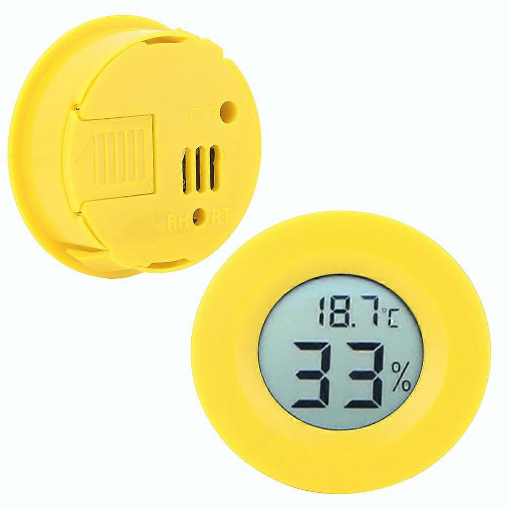 Mini Circular Embedded Digital LCD Thermometer Hygrometer Humidity Temperature Meter IndoorYellow 