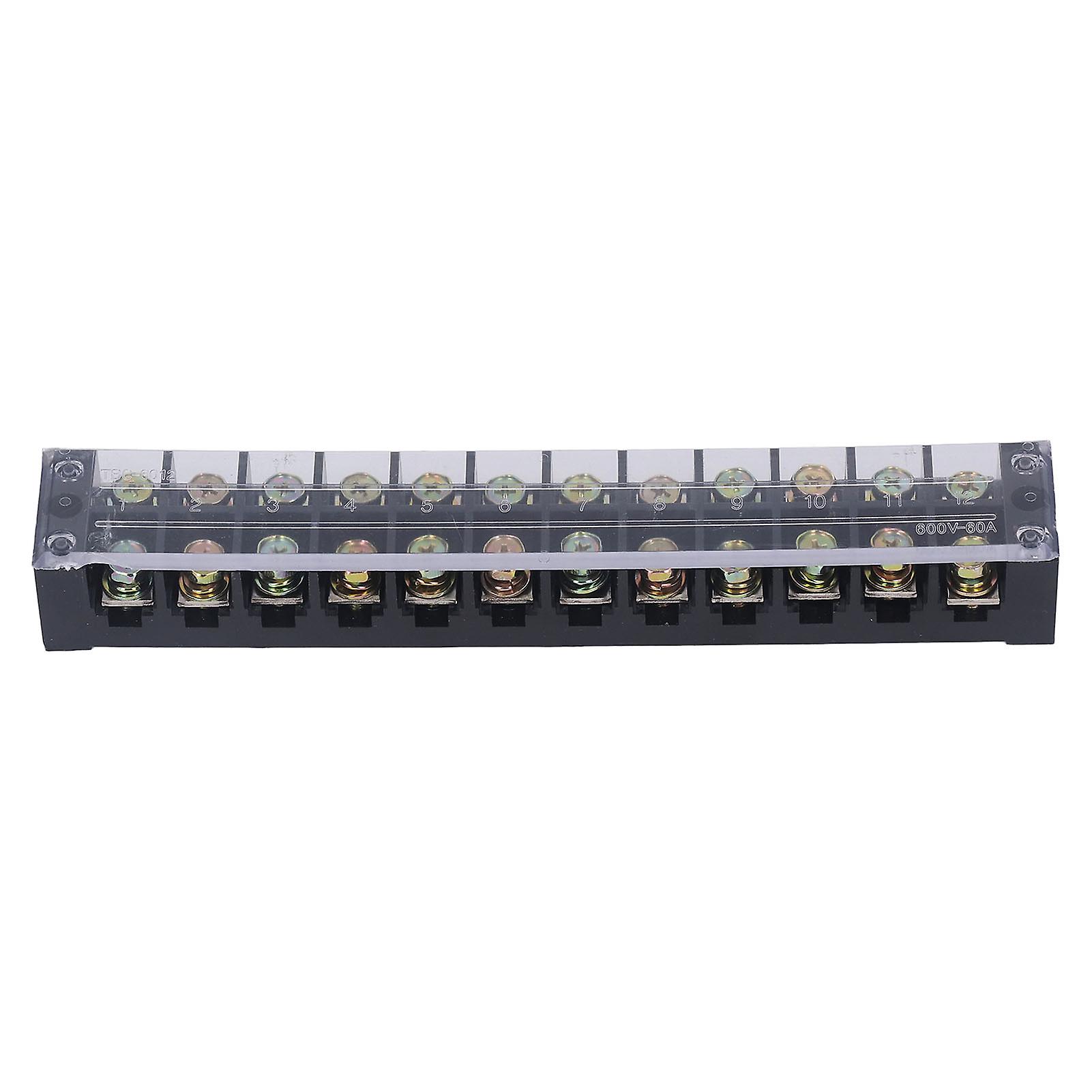 Terminal Strip Dual Rows High Current Screw Terminal Block with Cover for Power Distribution System 60A 600V 12 Position (6012)