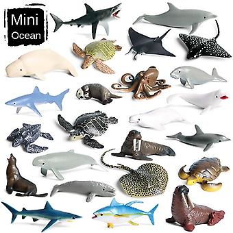 Mini Sea Life Animals Dolphin Rays Shark Turtle Model Action Figures Ocean Marine Aquarium Figurines Education Kids Toys Gifts 24pcs/set