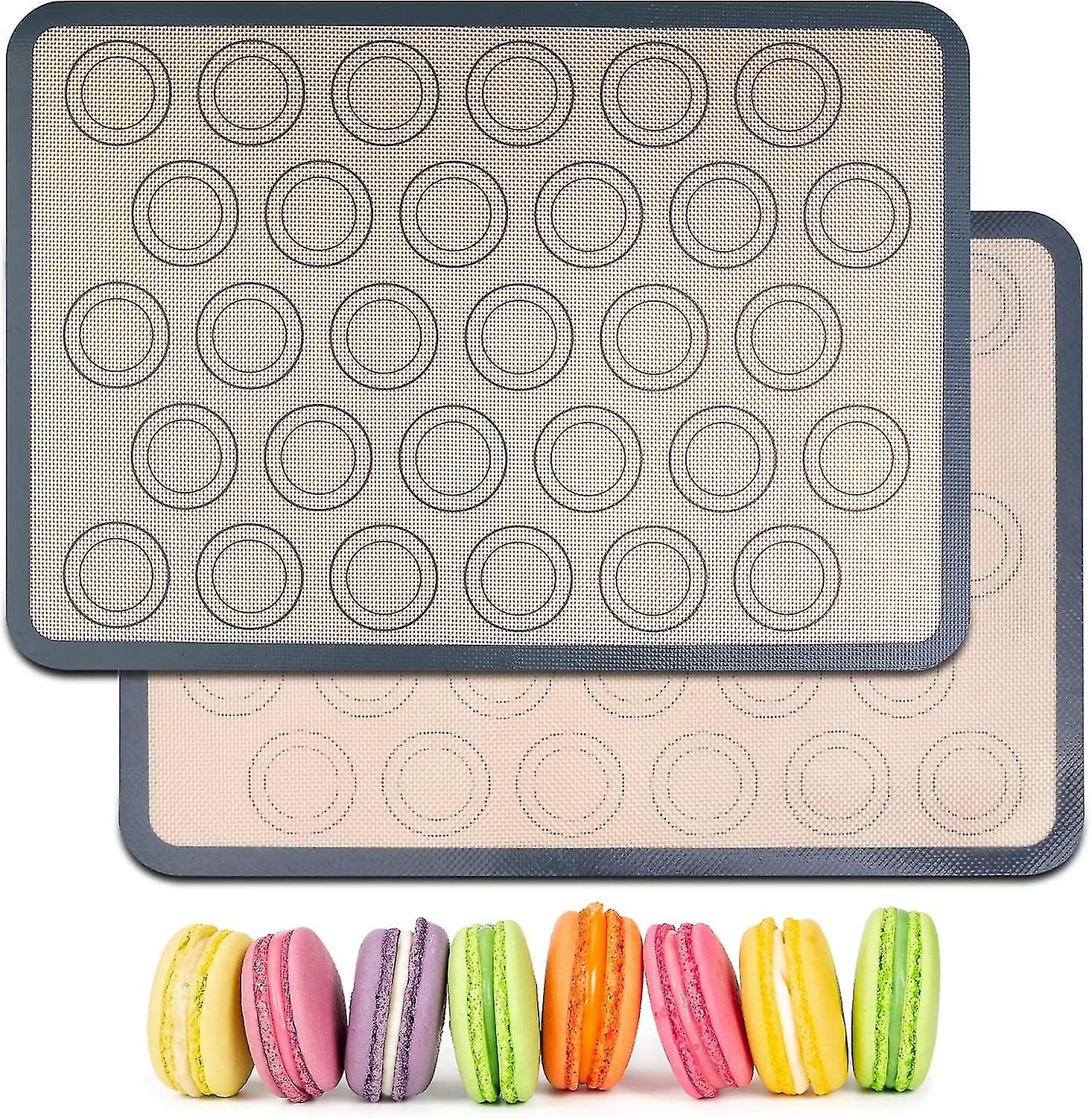 Silicone Baking Mat - Set Of 2 Macaron Cookie Sheets, Heat-resistant, Non-stick Bakeware For Cookies, Macarons, Bread, And Pastry (grey)
