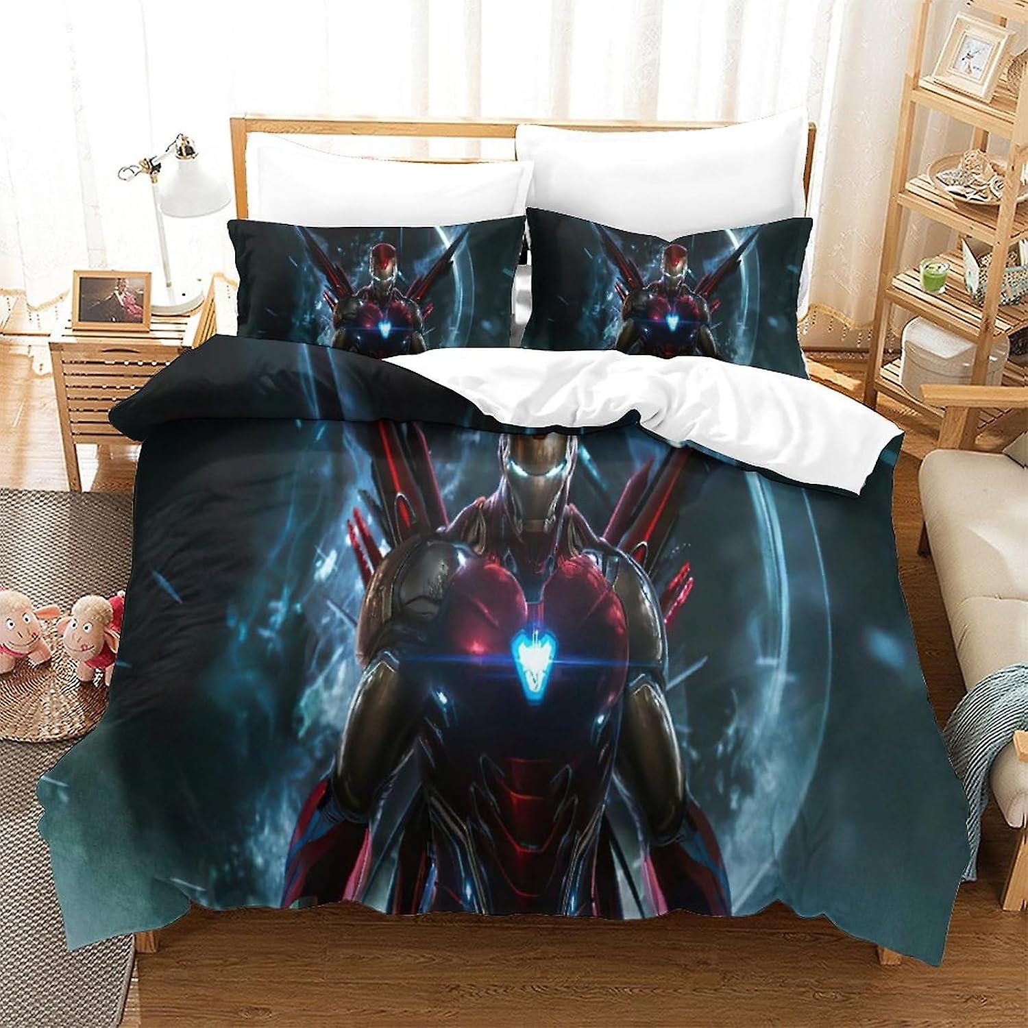 HOUKIG 3D Printed Iron Man Bed Set with Superheroes Microfibre Duvet Cover, 3 Piece Duvet Cover Set, Microfibre Duvet Cover, .