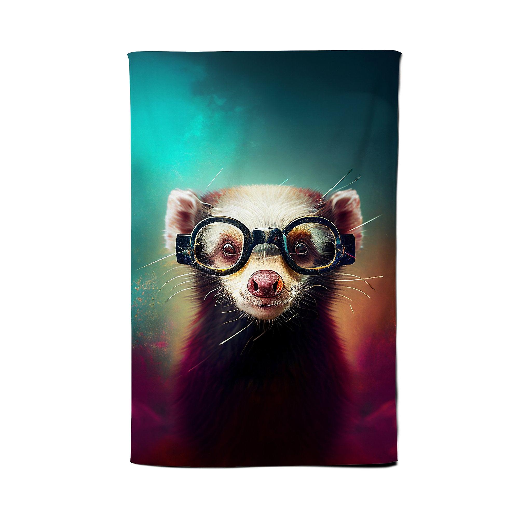 Ferret With Glasses Splashart Tea Towel