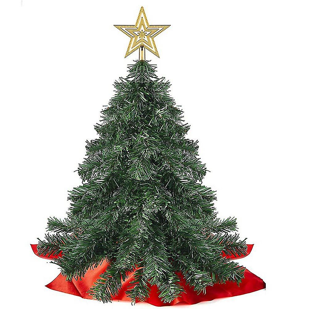 24 Inch Tabletop Christmas Tree, Mini Artificial Christmas Tree With Led String Lights & Ornament