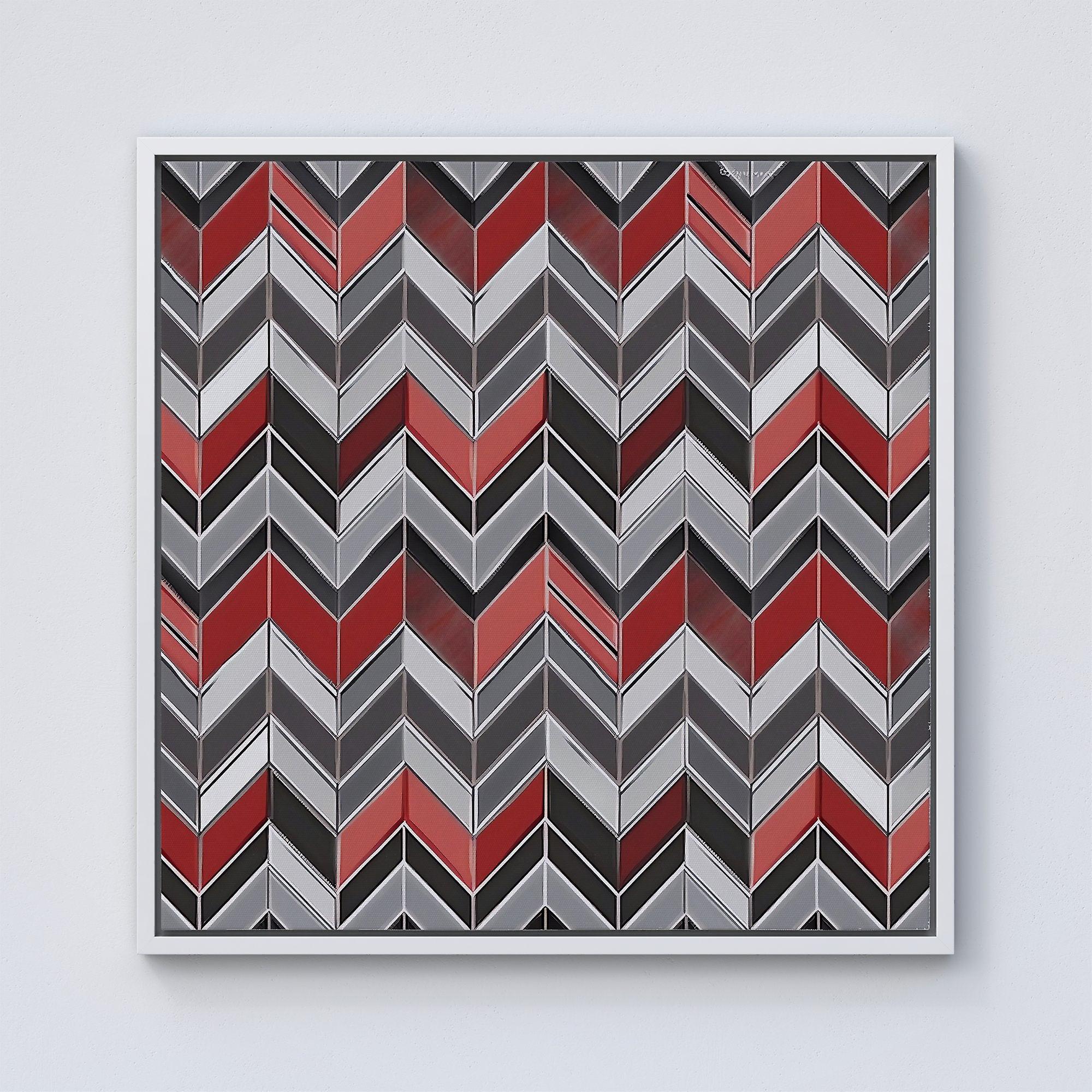 Red Grey Geometric Pattern Framed Canvas