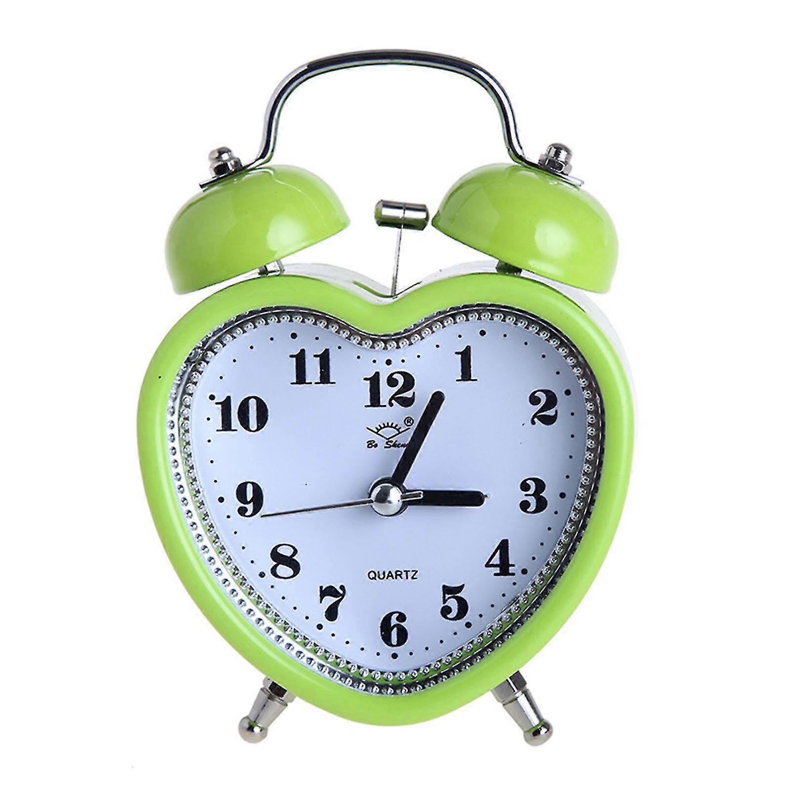 Heart Shape Bell Alarm Clock No Ticking Silent Night Light Time Clocks