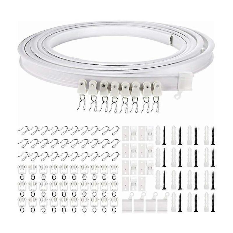 Curtain Rod, Flexible Ceiling Curtain Rail for Bay Window, About 3.5m, Foldable Curved Sturdy Plastic Wall Bracket for Room Divider
