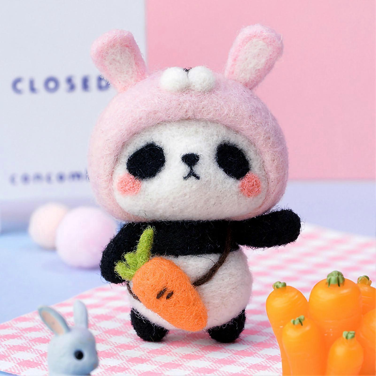 Needle Felting Kit DIY Handmade Wool Pedant Materials Cartoon Panda Shape for Beginners Small Rabbit Basic Style
