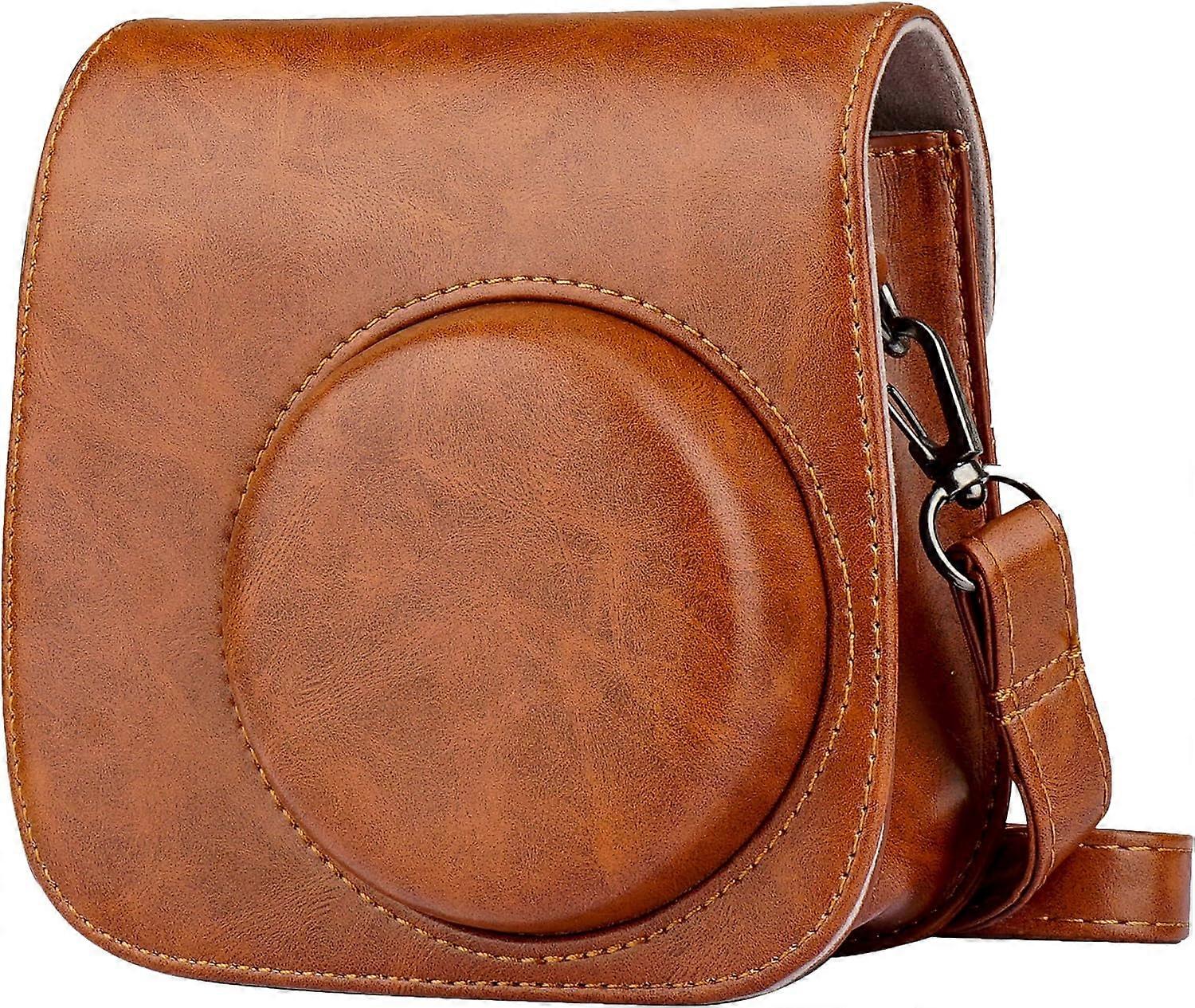 תיק מצלמה עור PU תואם Fujifilm Instax מיני 11/Mini 9/Mini 8 מצלמות מיידיות עם רצועה מתכווננת וכיס (חום)