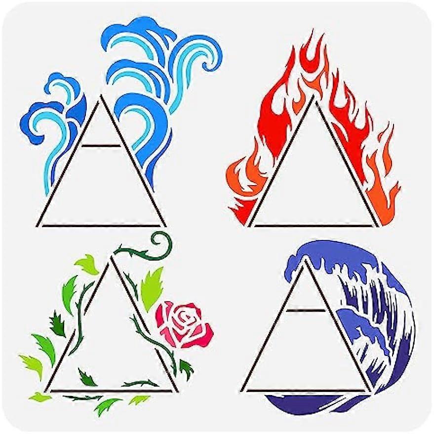 Four Elements Alchemical Stencil for Painting 11.8x11.8inch Reusable Trinity Knot Drawing Template Wind Fire Water Vines Stencil Large Symbol Theme Pa