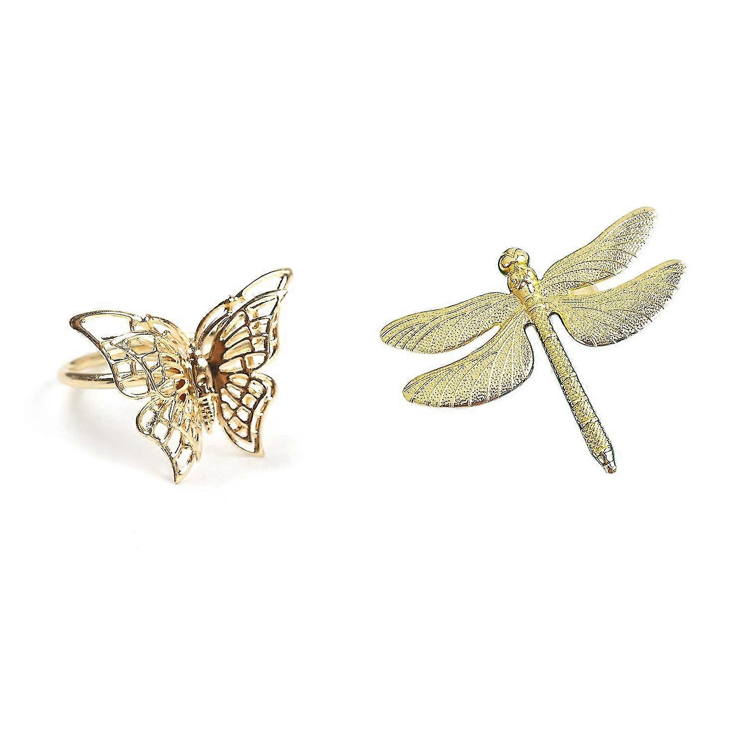 6 قطع الإبداعية الذهبي فراشة منديل خاتم & 6 قطع اليعسوب منديل خاتم الذهب DIY فندق الزفاف Banq