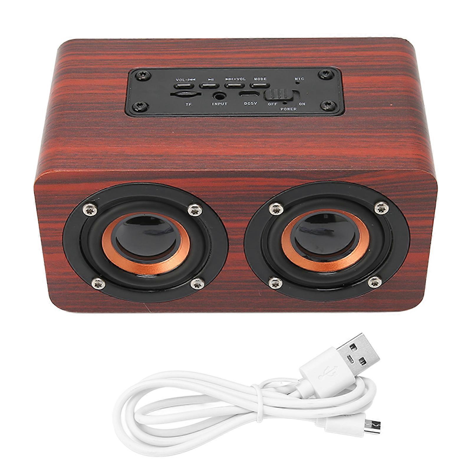 Retro Bluetooth Speaker Built in Mic Portable Wireless Speaker Supports Memory Card USB AUX MP3Red Wood Grain NO.5855