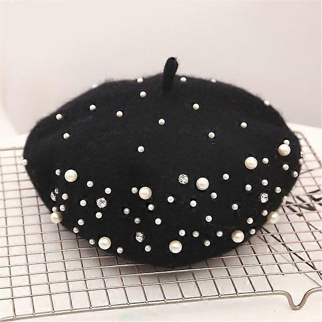 French Felt Berets Beanie Baggy Pearl Rhinestone Wool Beret Cap Autumn Beret Hat Flat Cap Hat