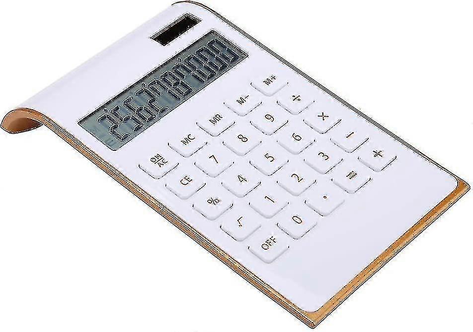 Rekenmachine, 10 cijfers zonnebatterij basic, dual powered (wit)