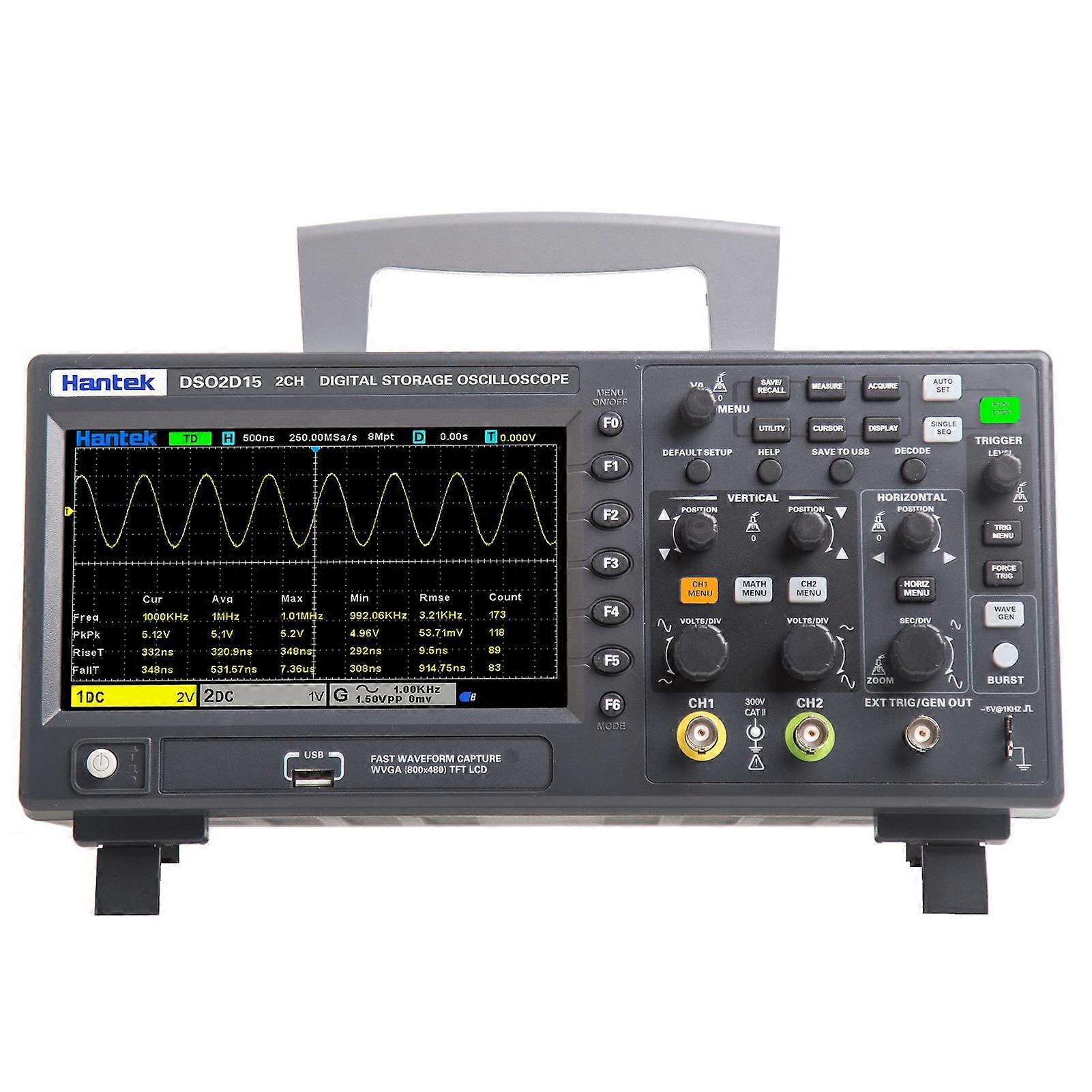 Hantek DSO2D15 Digital Oscilloscope Meter Desktop Oscillograph Oscillometer 800 * 480 Pixel 7 Inch TFT LCD Screen 2CH+1CH Channels 150MHz Band Width 1