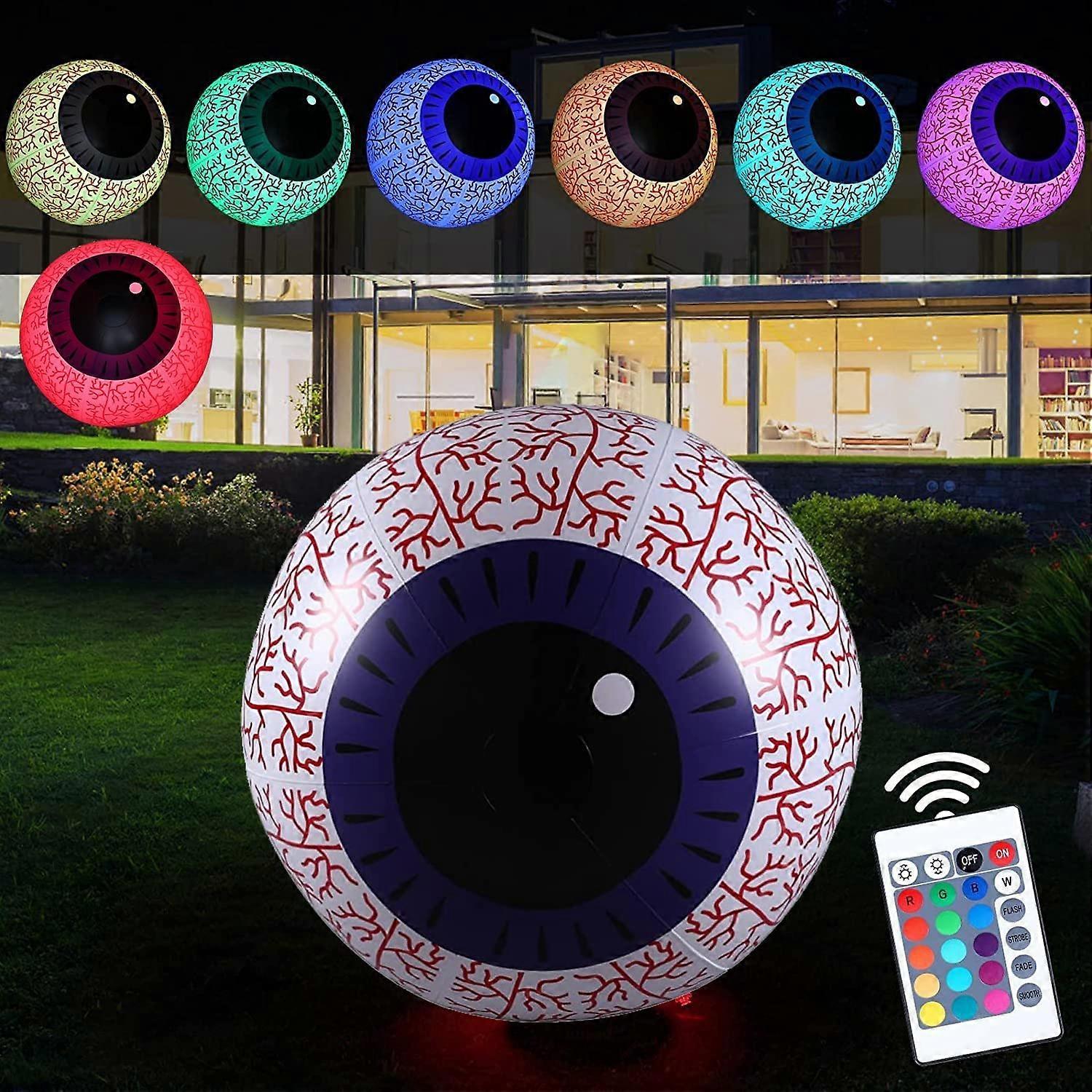 24 Inch Halloween Inflatable Ghost Eyeball - 16 Colors , 3 AA BatteryWithout Powered Remote Controller RGB Color Changing LED Light