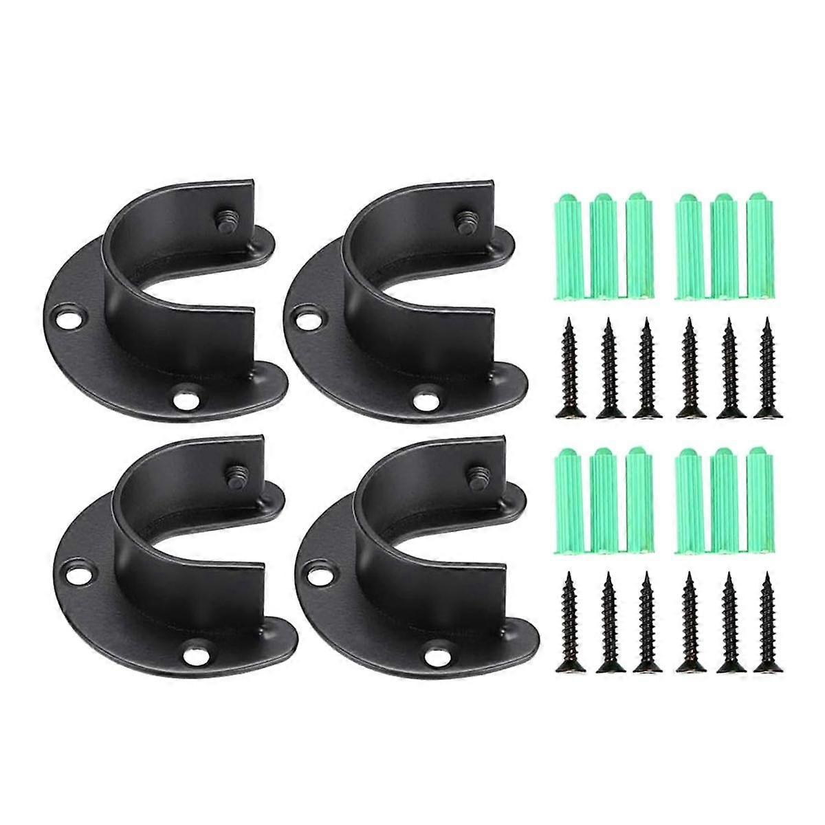 4PCS Closet Rod Brackets Support Flange Holders with Screws U Shaped Wardrobe Bracket Pole Socket E