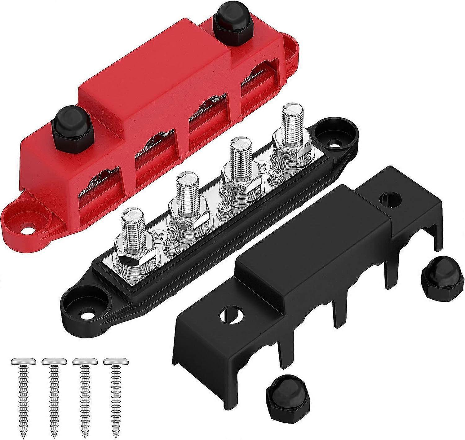 CNImpetus Power Distribution Block Bus Bar,2PCS 5/16" M8 250AMP 12/24V Automatic Marine Electric Busbar 4 Stud Black/Red