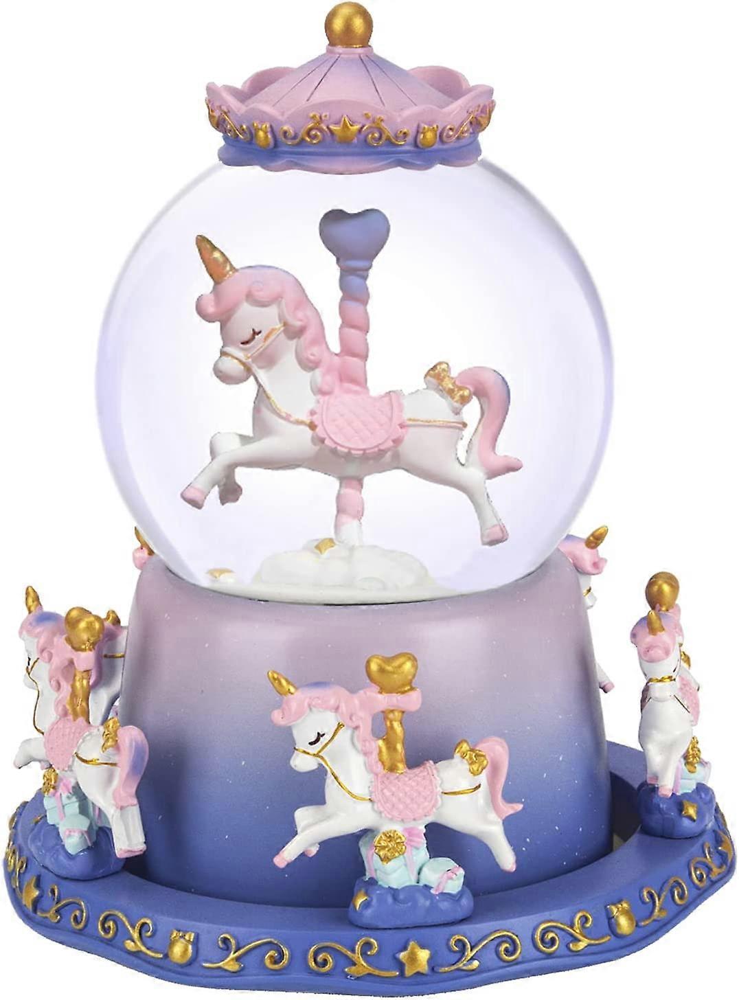 Snow Globe Carousel Music Box with Color