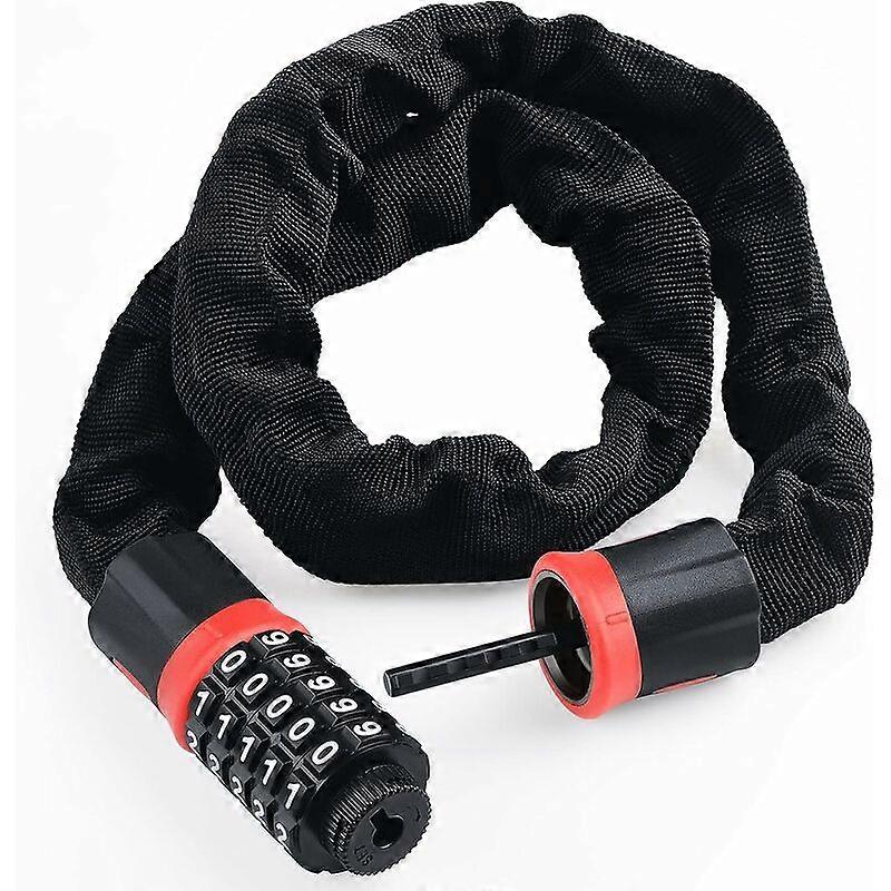 Code Bike Chain Lock, 5 Digit Bike Lock, 5.5mm x 90cm Zinc Alloy Combination Lock, Red