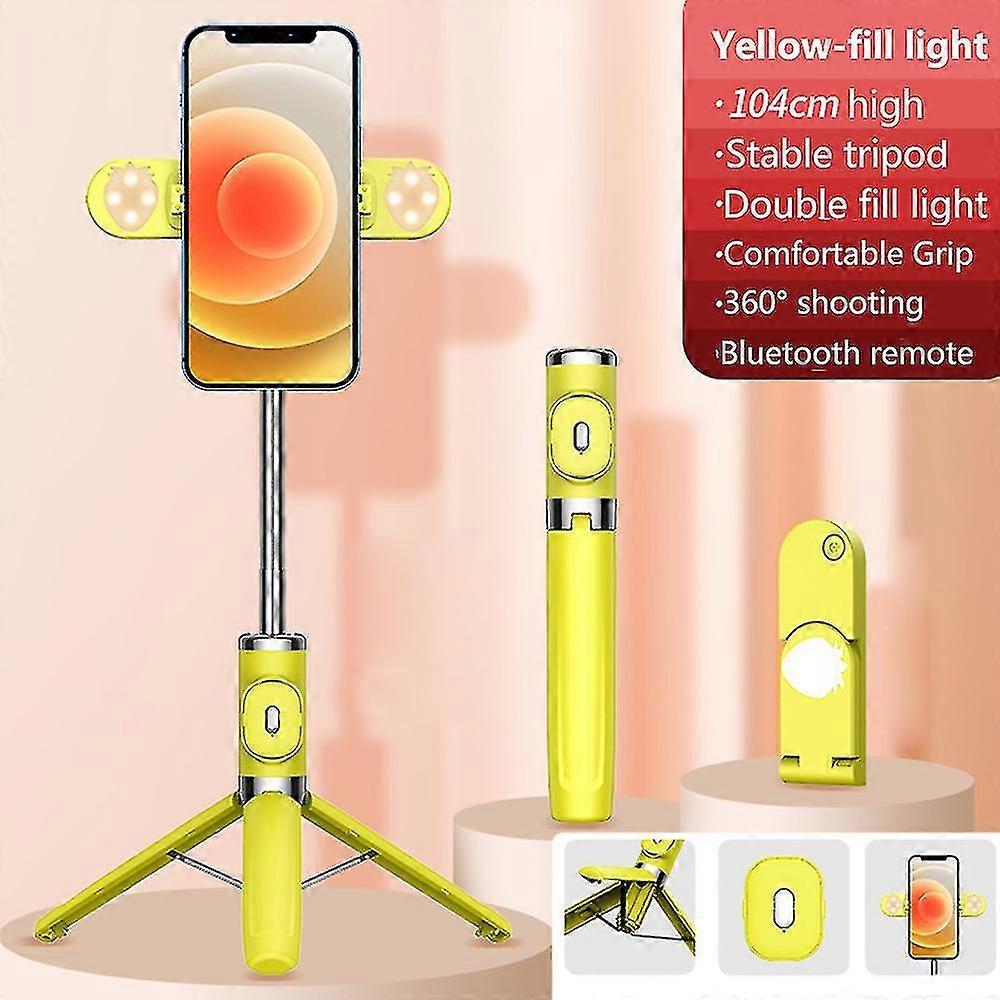 Bluetooth Handheld Smartphone Stabilizer, Mobile Phone Selfie Stick With Fill Light & Holder Tripod(yellow)