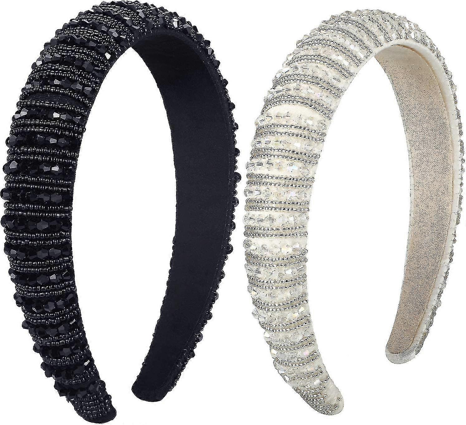 Crystal Rhinestone Headbands (2 Pcs, Black, White)
