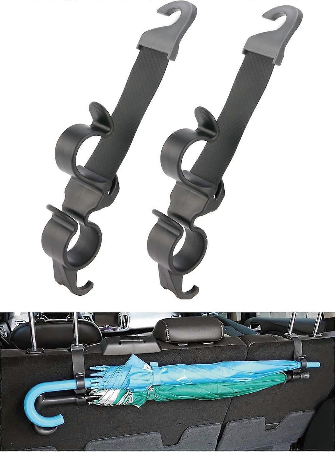 2 Pack Car Headrest Hooks for Handbag or Umbrella Black