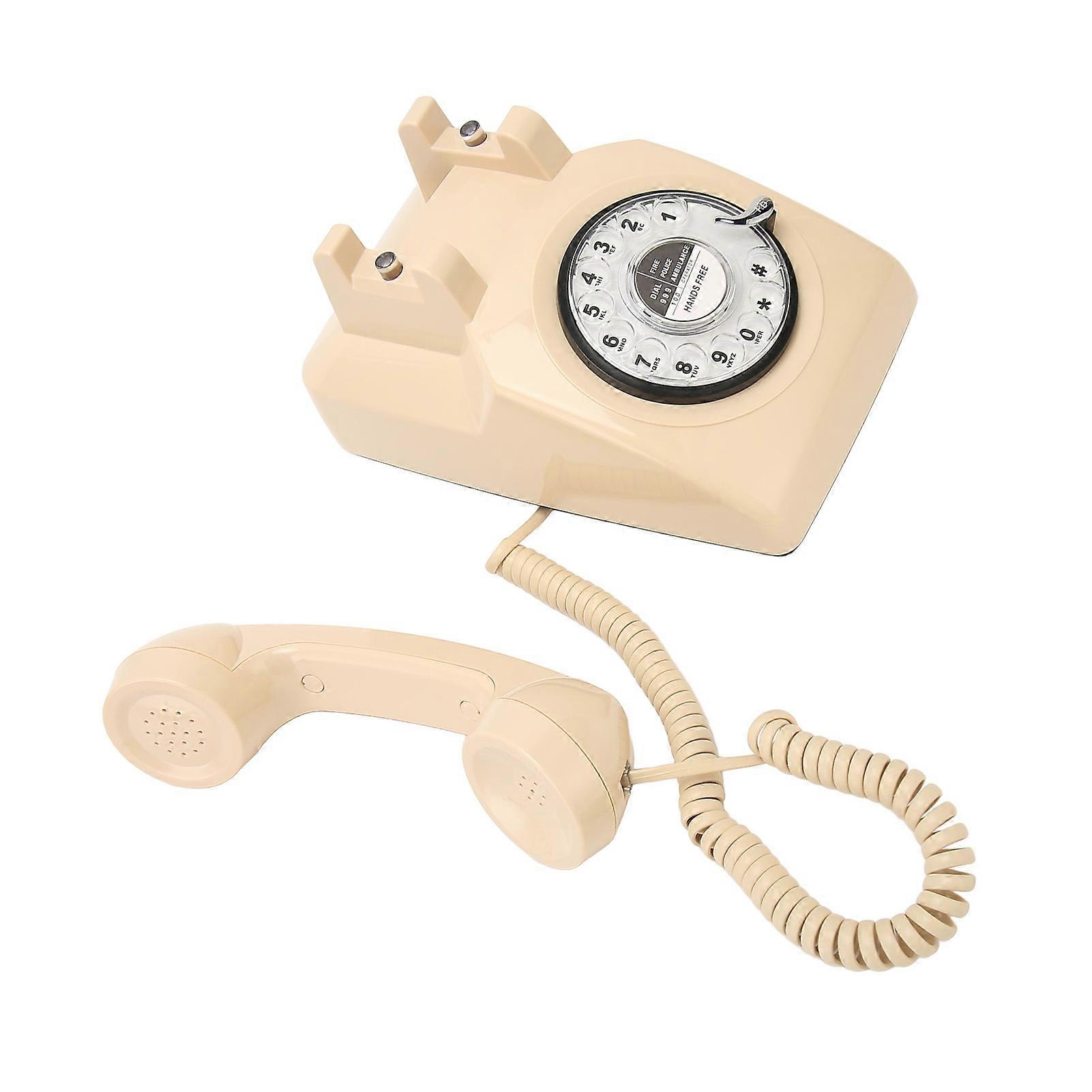 Classic Beige Retro Wall Phone – Vintage Corded Landline With Mechanical Ringer, No Batteries Needed