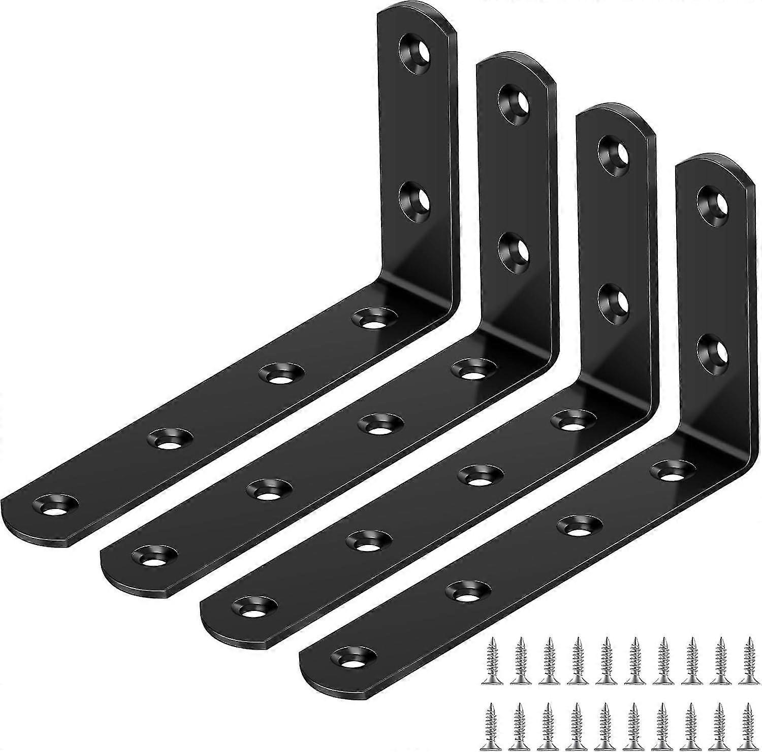 4 قطع بين قوسين الجرف 125 75mm ، أسود L شكل الجدار الجرف بين قوسين الكربون الصلب الجدار الجرف الدعم مع 24 مسامير