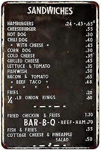 Vintage Menu Lista de Preços Vintage Retro Reprodução Sinal de Estanho 8x12 polegadas OU 12x16 polegadas Modo 4298