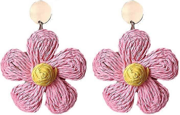 Bohemian Woven Straw Wicker Raffia Rattan Dangle Earrings Geometric Circle Round Drop Earrings