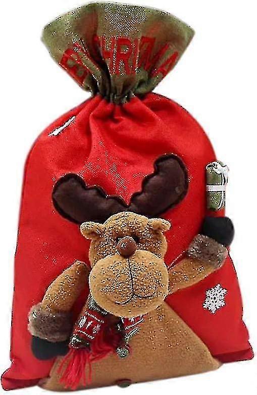 1pc Christmas Drawstring Gift Bag Large Burlap Gift Bag For Stereo Doll Gift Storage Bag(christmas Moose)