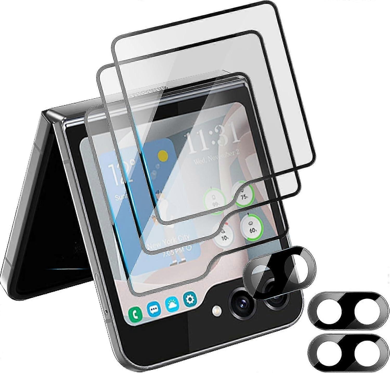 Samsung Z Flip 5 Screen Protector - 3 Sets - Hd Clear Tempered Glass - External Screen Protector + Back Screen Protector + Camera Protector