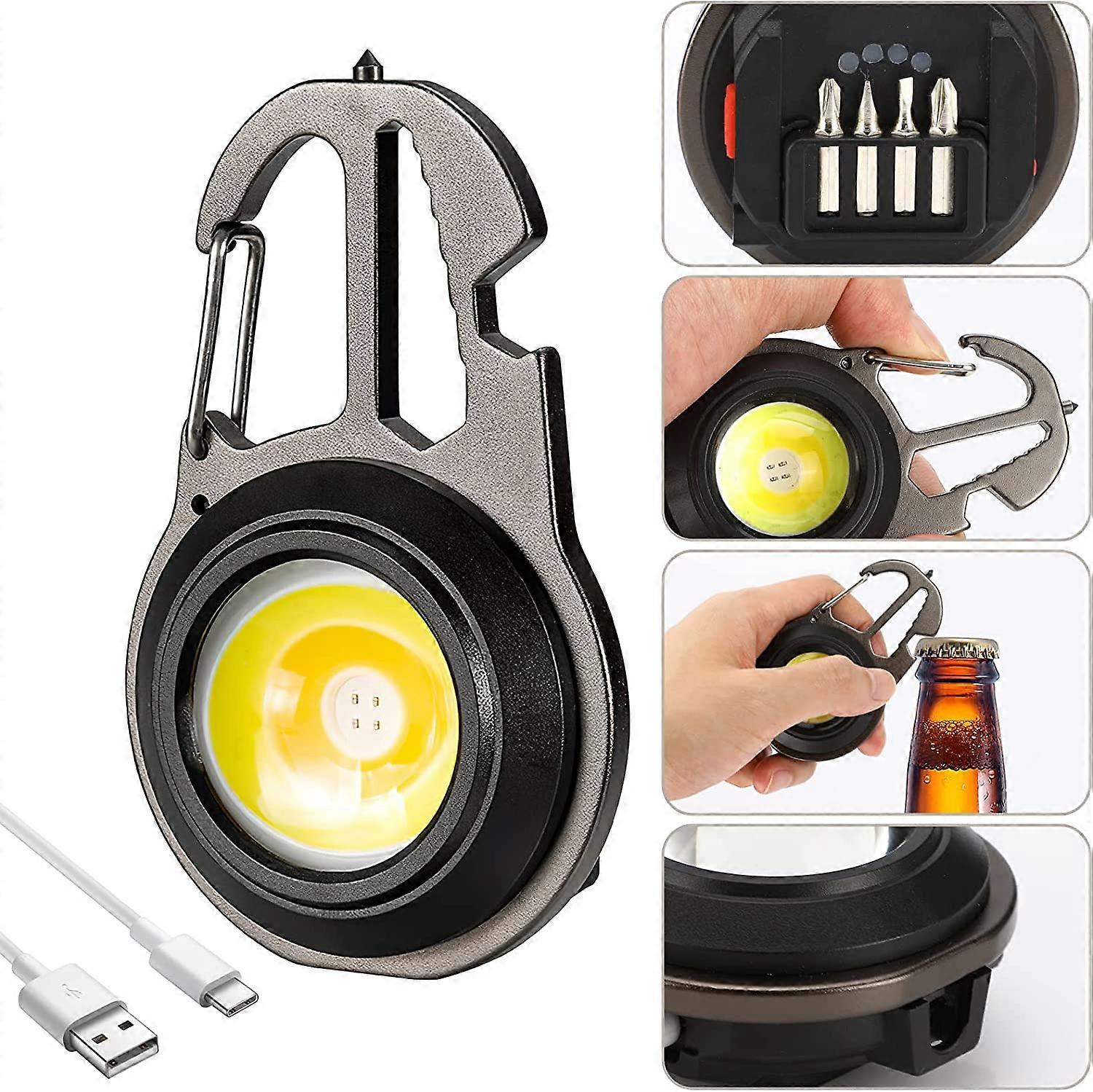 COB Small Flashlights, 500 LM Rechargeable Led Flashlight Mini LED Flashlight 7 Modes Portable Work Light with Screwdriver Bottle Opener