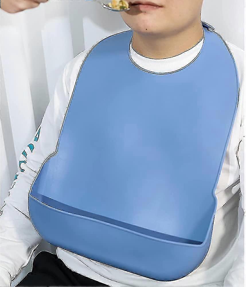 סינר סיליקון למבוגרים רחיץ עם כיס בגדים עמיד למים מגןכחול