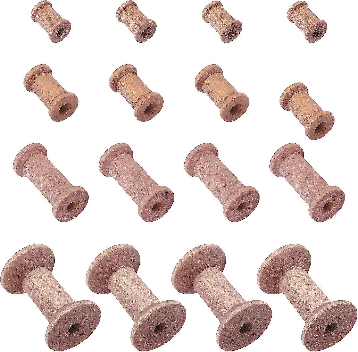 40pcs Wooden Empty Spools 4 Size Thread Spools Tan Wire Weaving Bobbins Vintage Spools Craft Spools for Embroidery Thread Pom Ribbon Crafts and Sewing