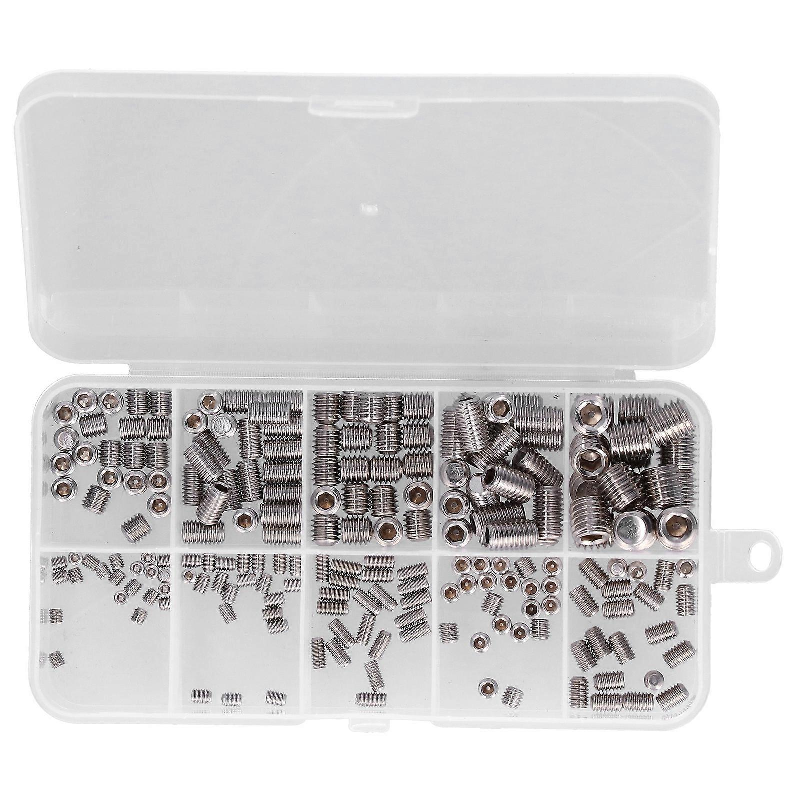 220 Pcs Grub Screw Stainless Steel M3 to M8 Inner Hex Concave End Tight Joint Tool for Precise Instrument220PCS