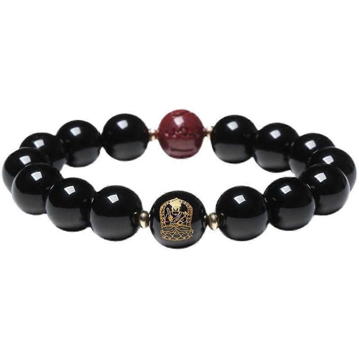 10mmブラック黒曜石ビーズバングル男性用生誕年ブレスレット