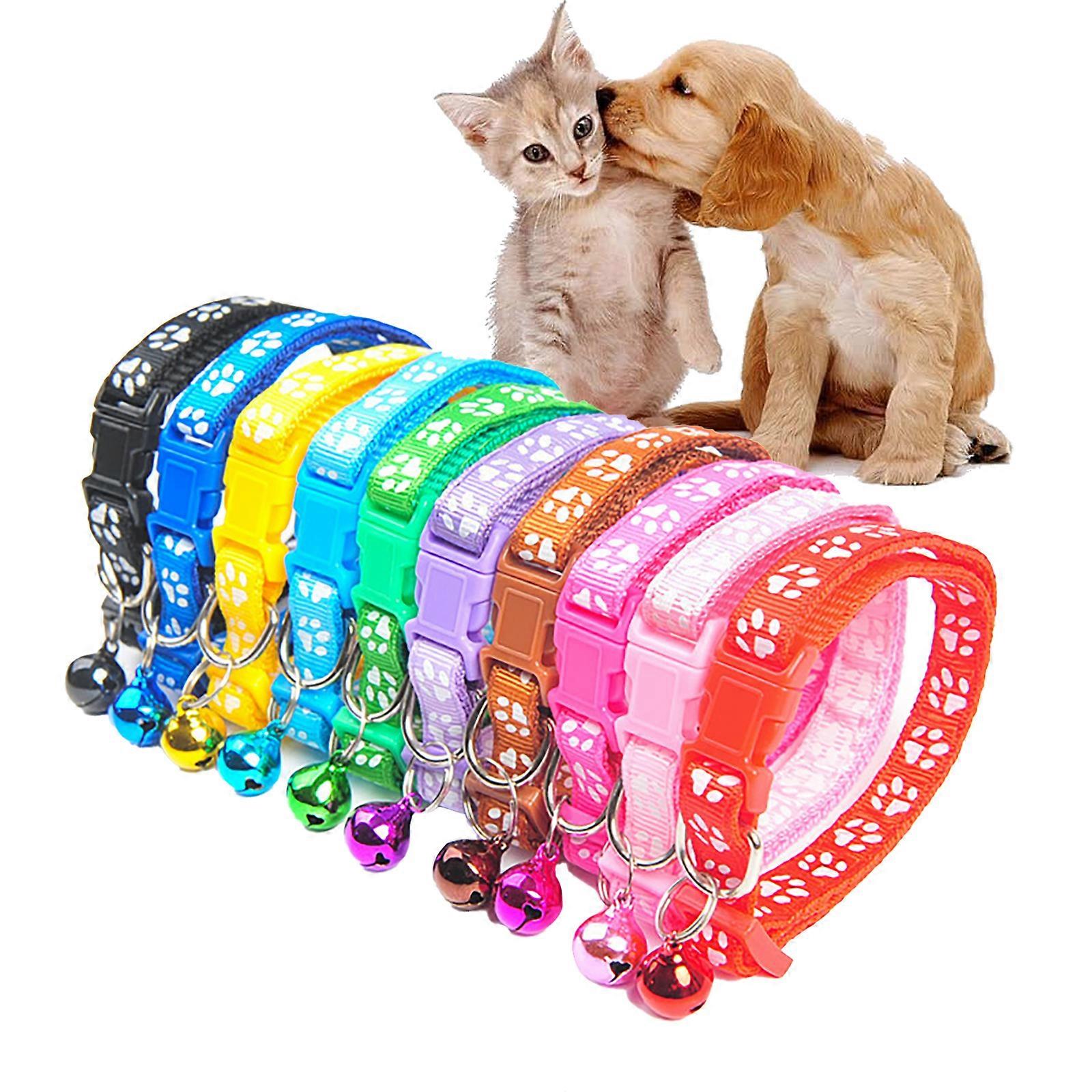 10Pc Adjustable Cat Collar Bell Small Dog Kitten Pet Puppy Footprint Pattern Col