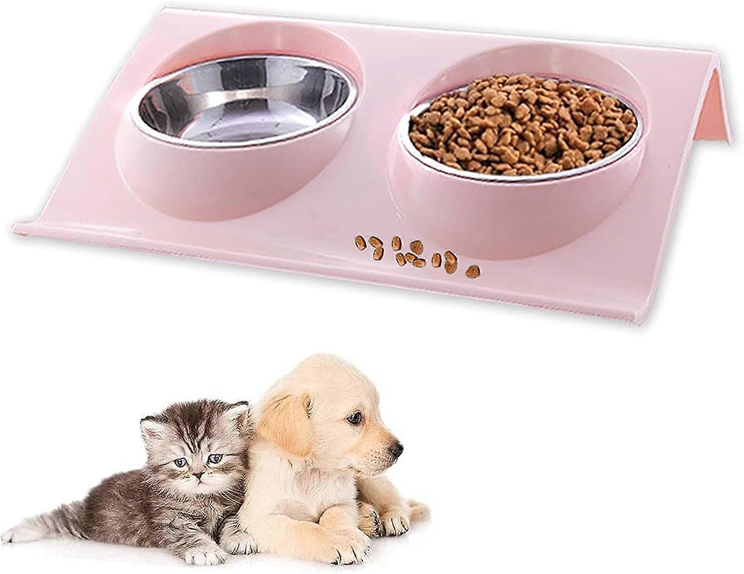Pink Pet Bowl Set Dog Feeding Bowl 15 Tilted Double Food Bowl Suitable for Small Cat and Dog Food Bowl (1) Small Size: 29*18.5*6.5cm