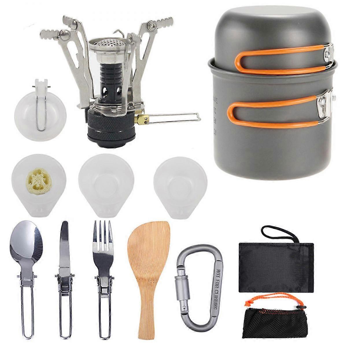 Camping Cookware Set Camp Stove with Pots and Pans Set Non-Stick Backpacking Cooking Set Camping Mess Kit with Folding Knife and Fork