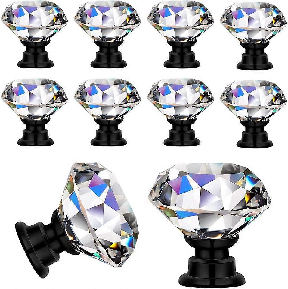 10 Pieces Door Knobs Handles Transparent With Screws30mm (10PCs, Black)