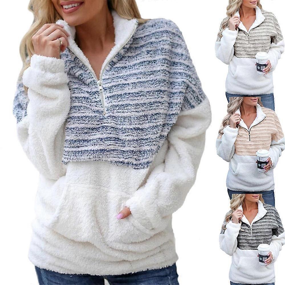 Women's Long Sleeve Zipper Sherpa Pile Pullover Tops Fleece Sweatshirt